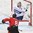 PARIS, FRANCE - MAY 9: Switzerland's Vincent Praplan #8 scores on France's Cristobal Huet #39 during preliminary round action at the 2017 IIHF Ice Hockey World Championship. (Photo by Matt Zambonin/HHOF-IIHF Images)
